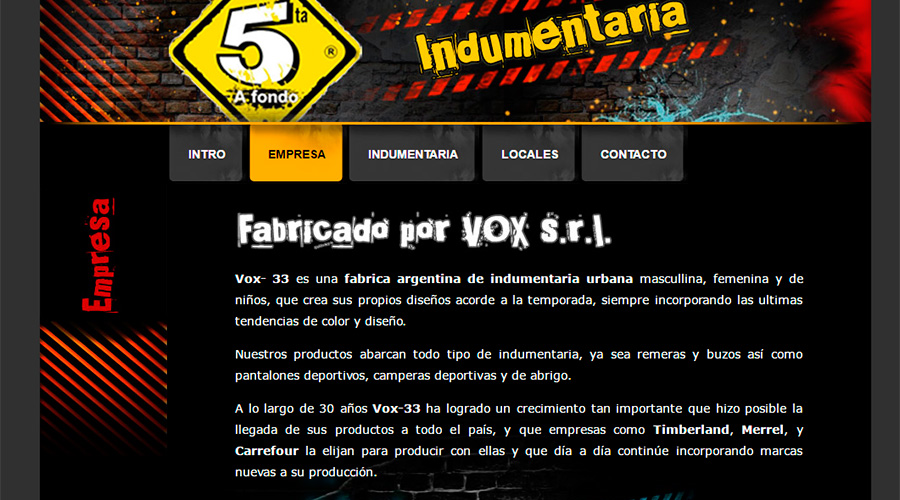 Sitio Web 5ta a Fondo Indumentaria